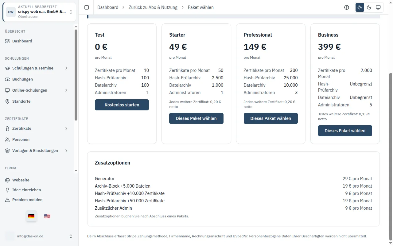 Bildschirmfoto zur Anleitung: Zusatzoptionen und Module
