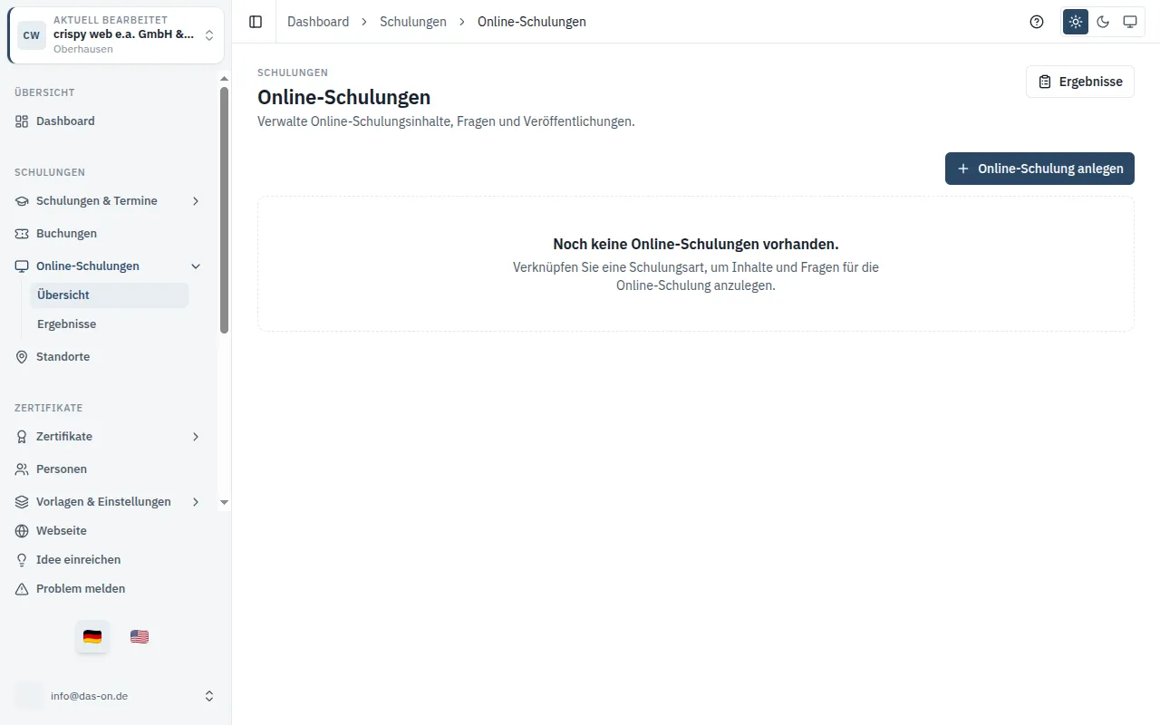 Bildschirmfoto zur Anleitung: Online-Schulungen einrichten